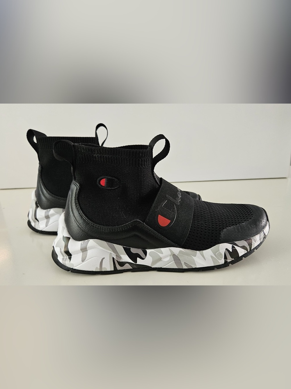 Champion Black & White Sneakers with Red Accent